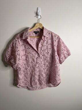 J. Crew Light Pink Eyelet Short-Sleeve Button-Down Shirt size 10